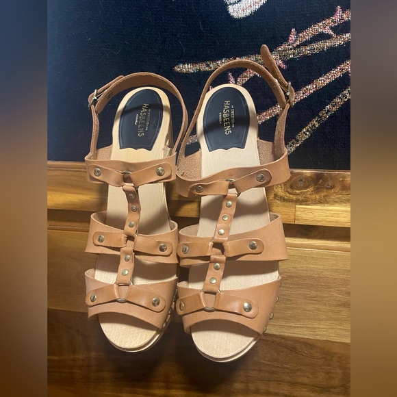 Brand New Swedish Hasbeens Brassy Leather High Heel Sandals NWOT - Picture 8 of 10